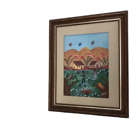 Original Folk Art/Painting/Acrylic on Canvas Picking up Cotton Signed